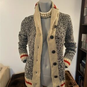 Beautiful and Casual Bluenotes Black and Cream Cardigan with Red Stripes❤️M